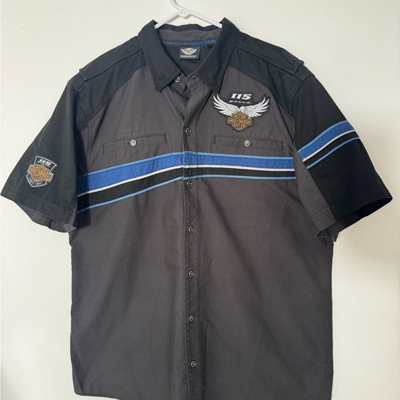 Harley Davidson 115th Year Button Vented Shirt Garage Motorcycle Shop XL - Picture 2 of 14